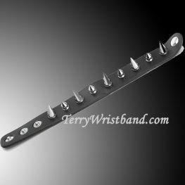 Black 1IN Spiked Bracelet for Men, Tall Short Alternating Spikes