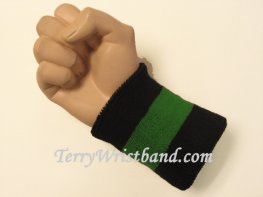 Black Green Black 4IN Men's Sports Terry Wristband, 1PC