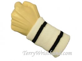White with 2 Black Strips wristband sweatband