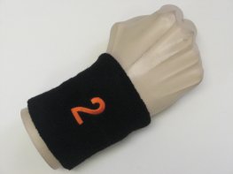 Black wristband sweatband with number 2 two