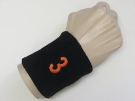 Black wristband sweatband with number 3 three