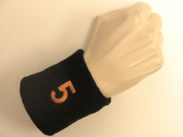 Black wristband sweatband with number 5 five
