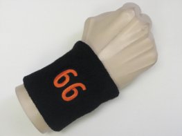 Black wristband sweatband with number 66