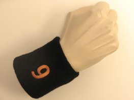 Black wristband sweatband with number 9 nine