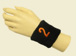 Black youth wristband sweatband with number 2 Two