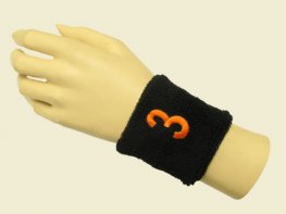 Black youth wristband sweatband with number 3 Three