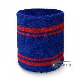 Blue with Red stripes Premium Tennis style Wristband Sweatband