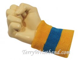 Bright Blue / Golden Yellow Quality Striped Wristband, 1PC