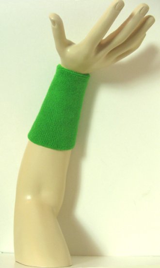 Bright green 6 inch long wristband sweatband - Click Image to Close