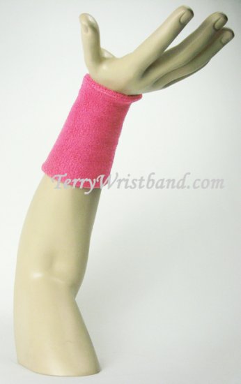 Bright Pink 6inch Long Terry Wristband for Sports - Click Image to Close