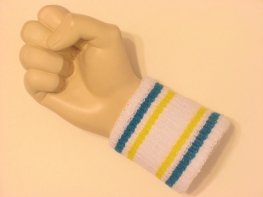 Bright blue bright yellow striped white cheap terry wristband