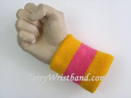 Gold Yellow Bright Pink Striped Terry Wristband, 1PC