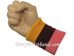 Gold yellow Maroon Pink Striped Terry Sports Wristband