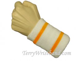 White with 2 Gold Yellow Strips wristband sweatband