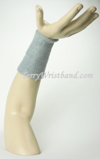 Light Gray/Silver 6inch Long Terry Wristband Sweatband - Click Image to Close
