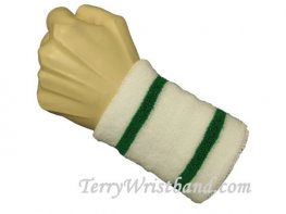 White with 2 Green Strips wristband sweatband