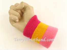 Hot pink, Golden Yellow, Pink 3color Striped 4IN Terry Wristband