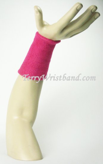 Hot Pink 6inch Long Terry Wristband Sweatband - Click Image to Close