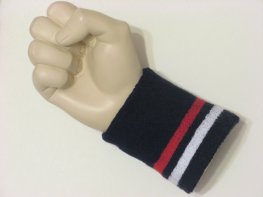 Navy with red white stripe tennis style wristband sweatband