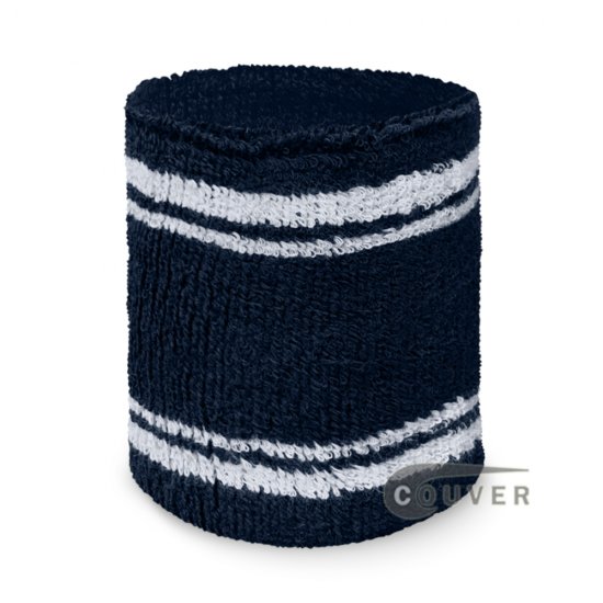Navy with white stripes tennis wristband sweatband - Click Image to Close