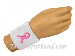 Pink Ribbon Logo White Breast Cancer Awareness Terry Wristband