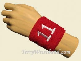 Red with White Number 11 youth wristband sweatband