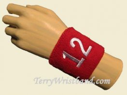 Red with White Number 12 youth wristband sweatband