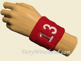 Red with White Number 13 youth wristband sweatband