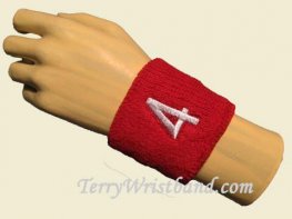 Red with White Number 4 youth wristband sweatband
