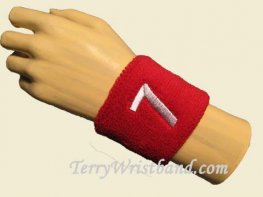 Red with White Number 7 youth wristband sweatband