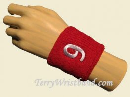 Red with White Number 9 youth wristband sweatband