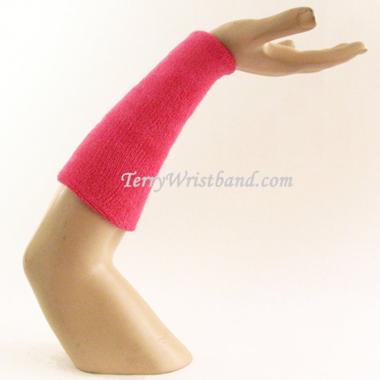 Bright Pink 9inch Super Long Terry Athletic Wristband for Sports - Click Image to Close