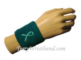 Cervical Cancer Awareness Teal Ribbon Terry Wristband for sports