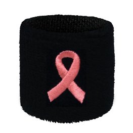 Breast Cancer Awareness Ribbon Black Terry Wristband 1Piece