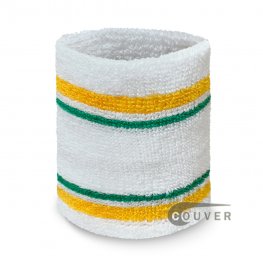 White with Gold Green stripes Premium Tennis Wrist Sweatband