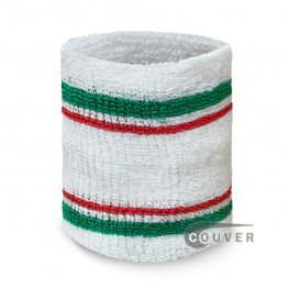 White with Green Red stripes Premium Tennis style Wristband