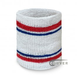 White with Red Blue stripes Premium Tennis style Wrist Sweatband
