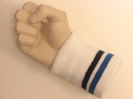 White with navy blue stripe tennis style wristband sweatband