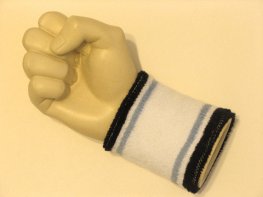 White with navy light blue stripe tennis wristband sweatband
