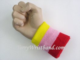 Bright Yellow Light Pink Red Striped Terry Sports Wristband