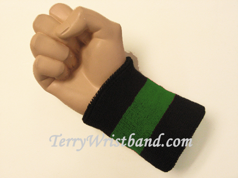 Black Green Black 4IN Men's Sports Terry Wristband, 1PC - Click Image to Close