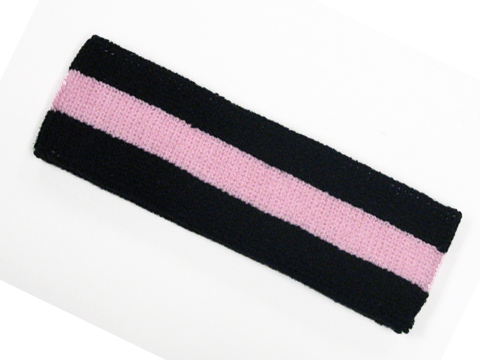 Black Light Pink Black Striped Terry Head Band - Click Image to Close