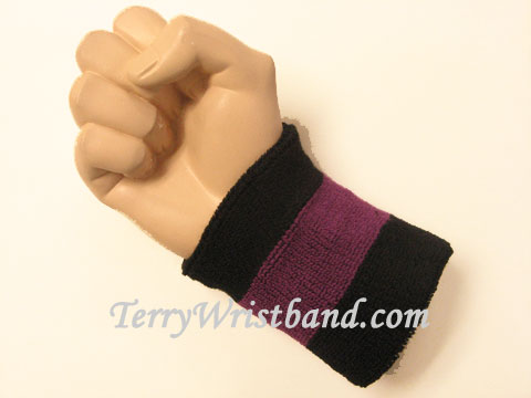 Black purple black 2color wristband sweatband, 1PC - Click Image to Close
