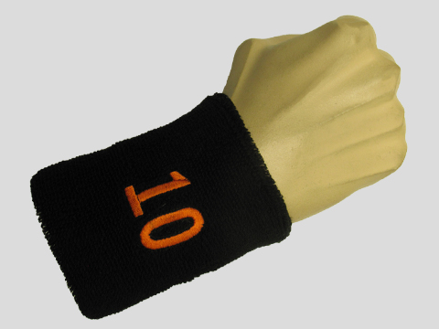 Black wristband sweatband with number 10 ten - Click Image to Close