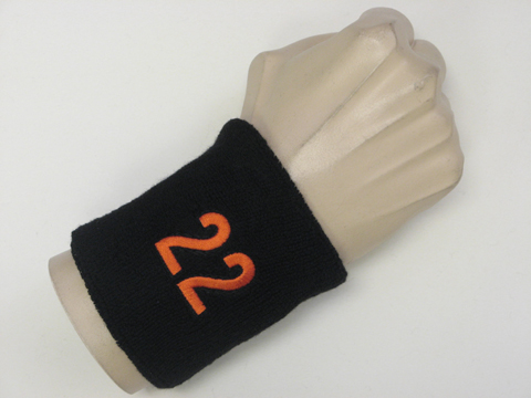 Black wristband sweatband with number 22