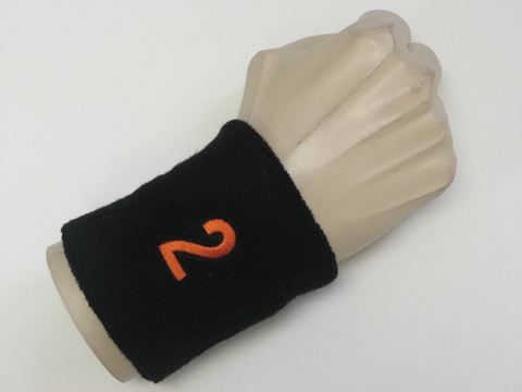 Black wristband sweatband with number 2 two - Click Image to Close
