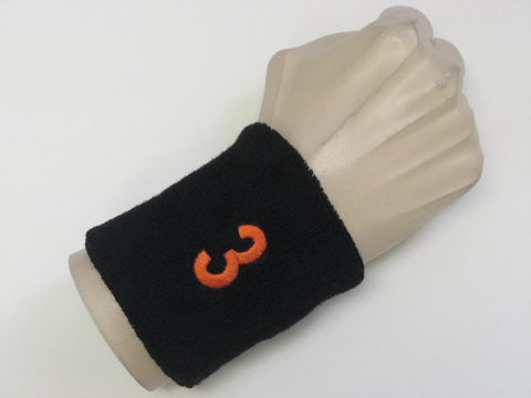 Black wristband sweatband with number 3 three - Click Image to Close