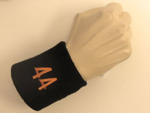 Black wristband sweatband with number 44 - Click Image to Close