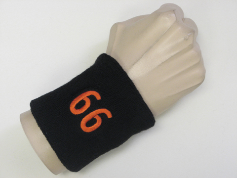Black wristband sweatband with number 66 - Click Image to Close