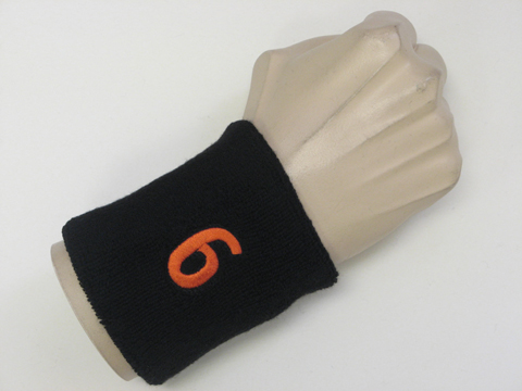 Black wristband sweatband with number 6 six - Click Image to Close